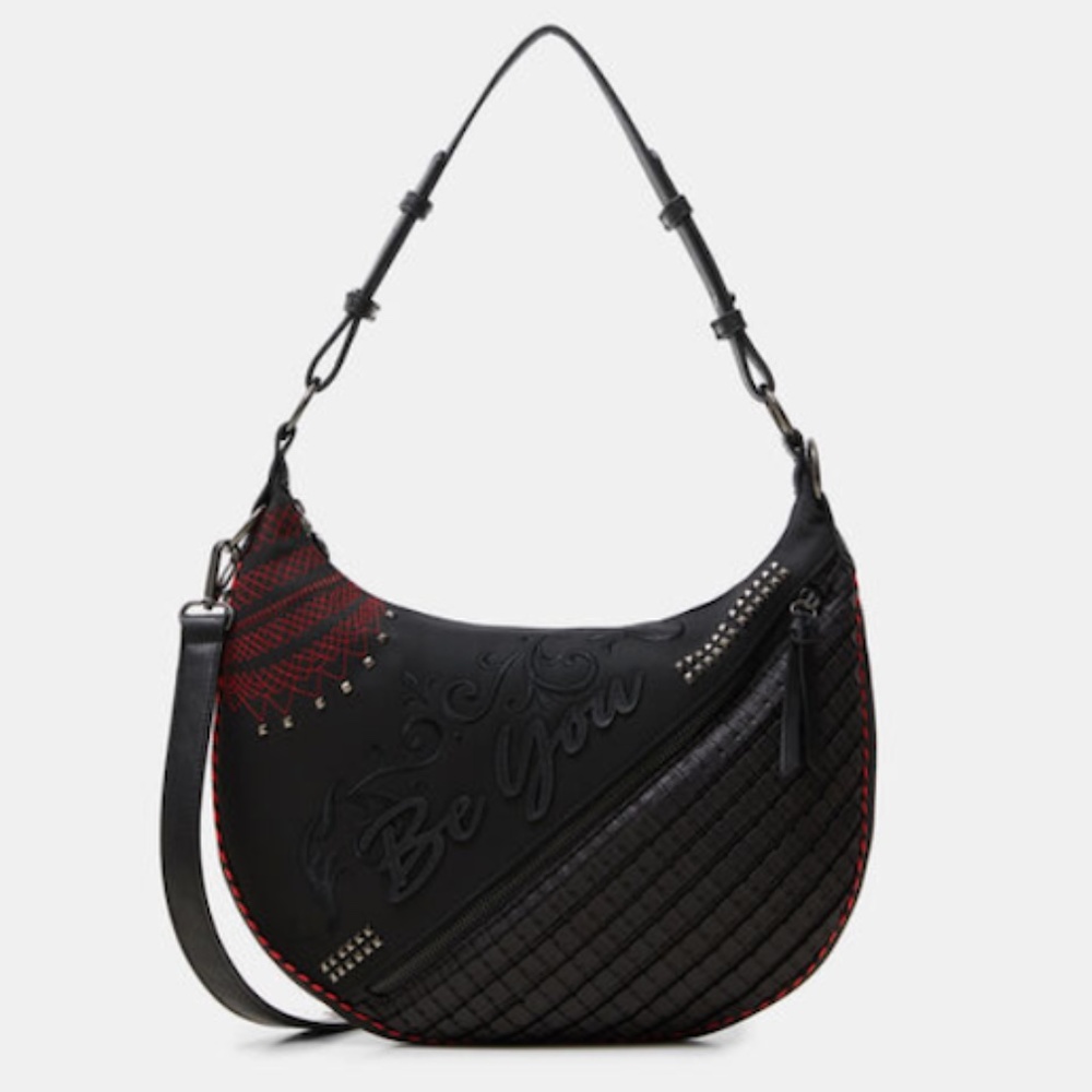 Desigual Half Moon Shoulder Bag RARE FIND WESTERN GOTH CHIC EMBOSSED WHIMSY GOTH